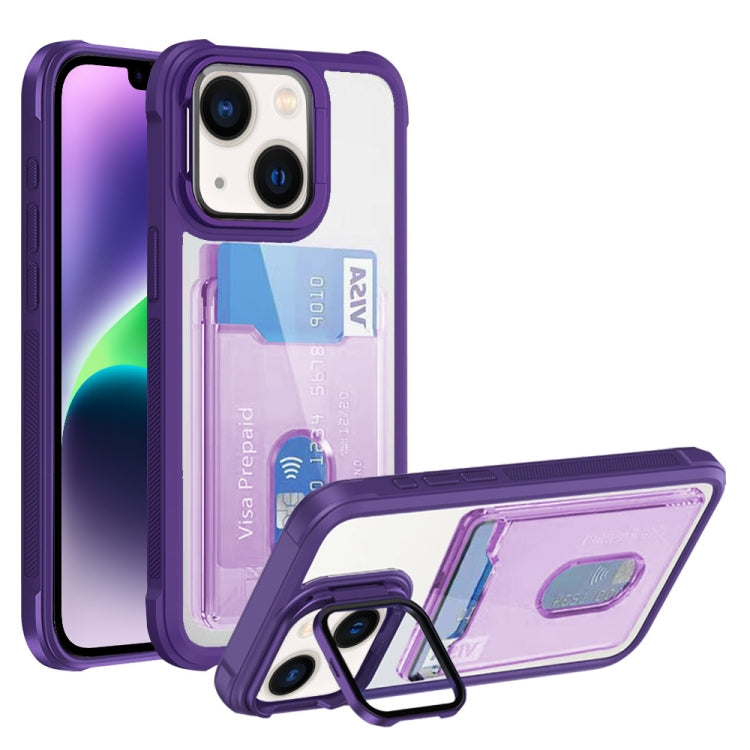 For iPhone 14 Plus Card Bag Holder Acrylic Hybrid TPU Phone Case