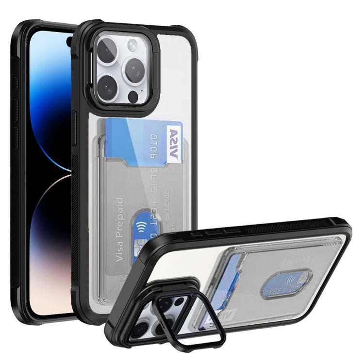 For iPhone 14 Pro Max Card Bag Holder Acrylic Hybrid TPU Phone Case