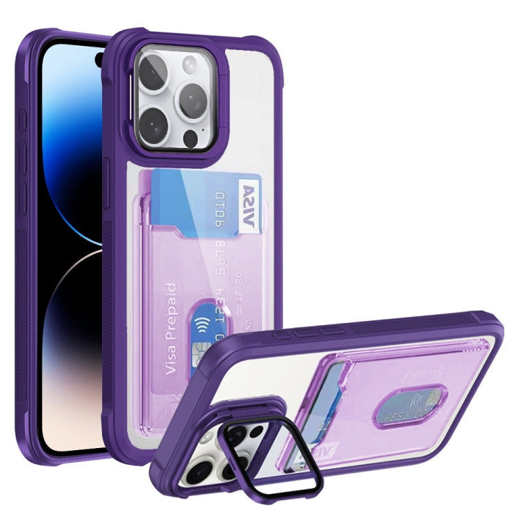 For iPhone 14 Pro Max Card Bag Holder Acrylic Hybrid TPU Phone Case