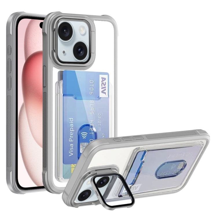 For iPhone 15 Card Bag Holder Acrylic Hybrid TPU Phone Case