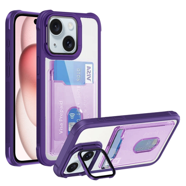 For iPhone 15 Card Bag Holder Acrylic Hybrid TPU Phone Case