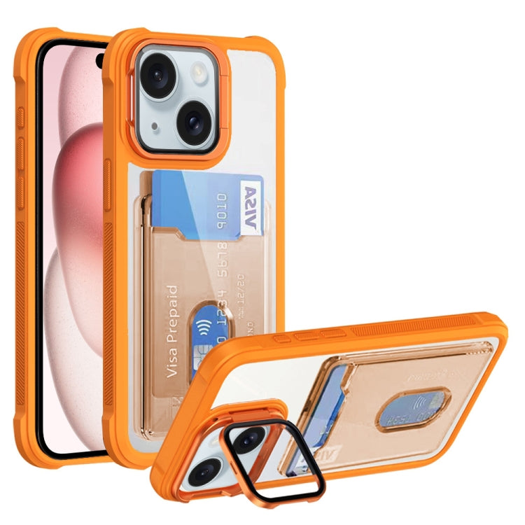 For iPhone 15 Plus Card Bag Holder Acrylic Hybrid TPU Phone Case