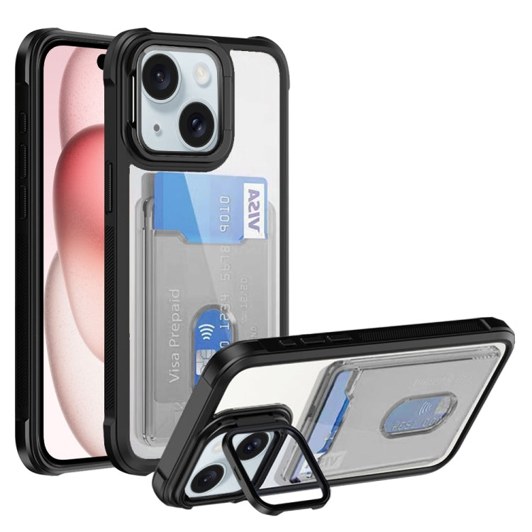 For iPhone 15 Plus Card Bag Holder Acrylic Hybrid TPU Phone Case