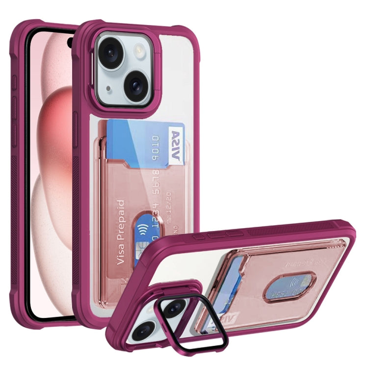 For iPhone 15 Plus Card Bag Holder Acrylic Hybrid TPU Phone Case