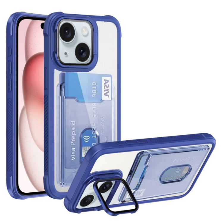 For iPhone 15 Plus Card Bag Holder Acrylic Hybrid TPU Phone Case