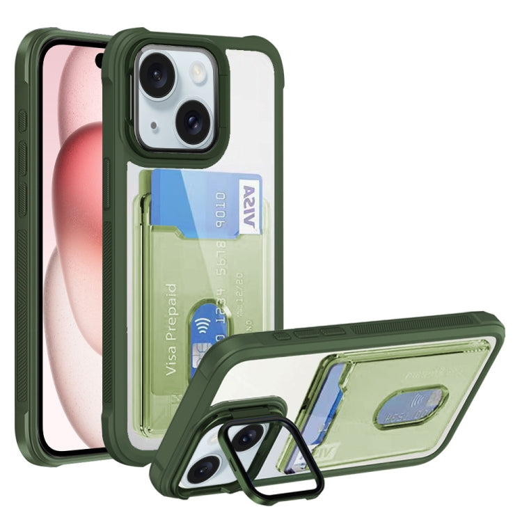 For iPhone 15 Plus Card Bag Holder Acrylic Hybrid TPU Phone Case
