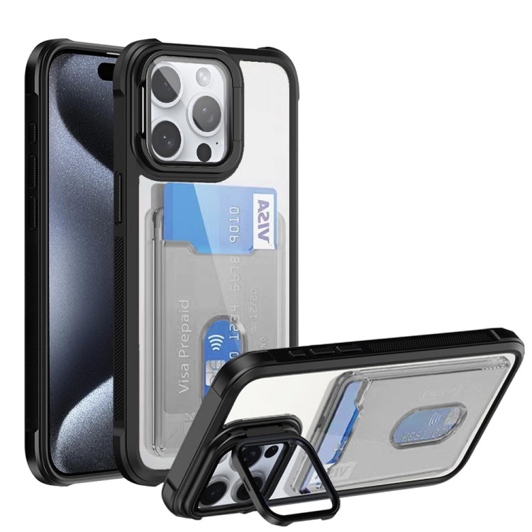For iPhone 15 Pro Max Card Bag Holder Acrylic Hybrid TPU Phone Case