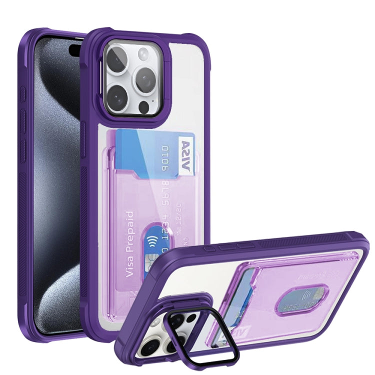 For iPhone 15 Pro Max Card Bag Holder Acrylic Hybrid TPU Phone Case