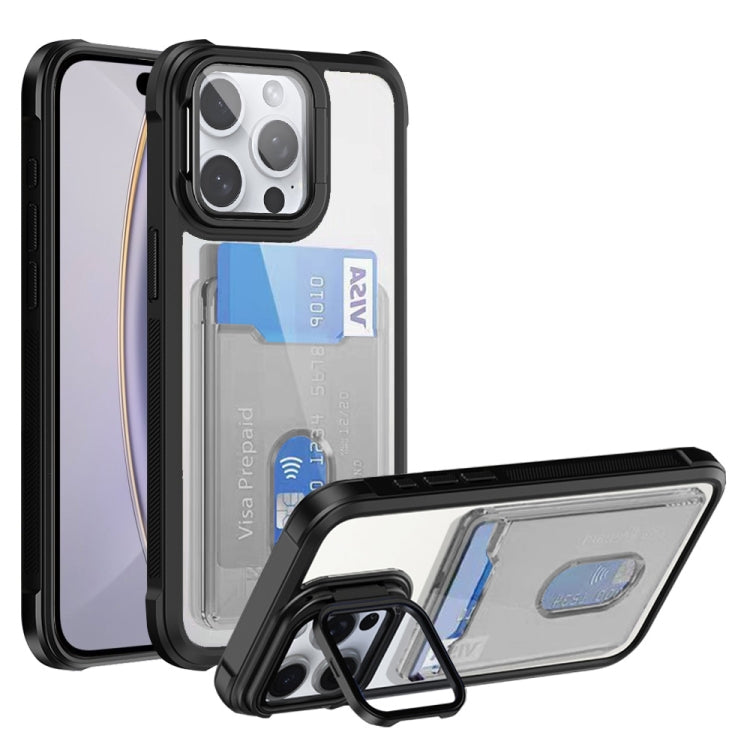 For iPhone 16 Pro Card Bag Holder Acrylic Hybrid TPU Phone Case