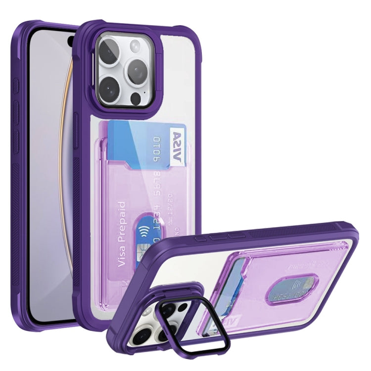 For iPhone 16 Pro Card Bag Holder Acrylic Hybrid TPU Phone Case