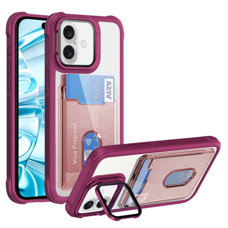For iPhone 16 Plus Card Bag Holder Acrylic Hybrid TPU Phone Case