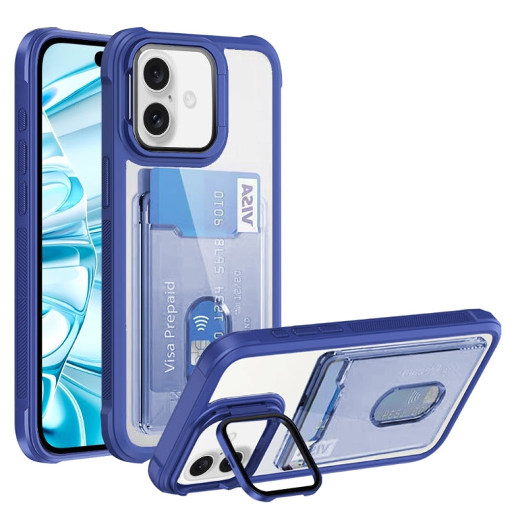 For iPhone 16 Plus Card Bag Holder Acrylic Hybrid TPU Phone Case