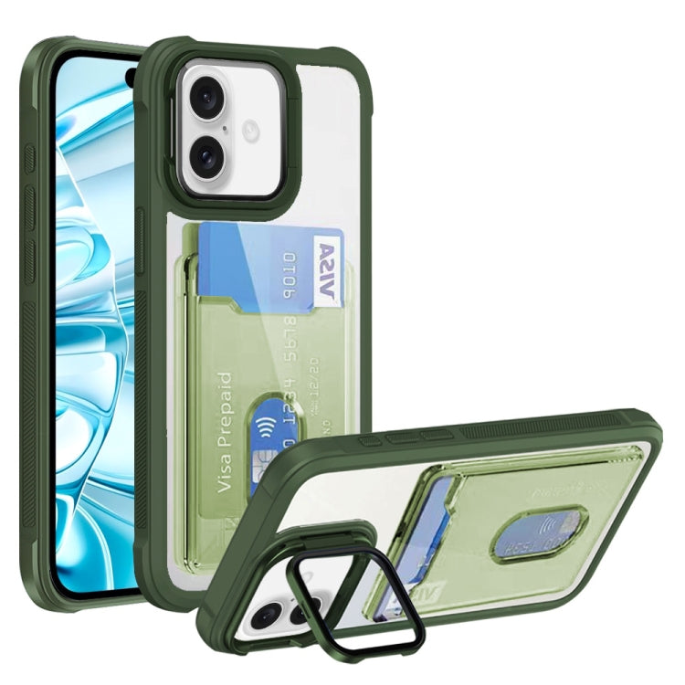 For iPhone 16 Plus Card Bag Holder Acrylic Hybrid TPU Phone Case