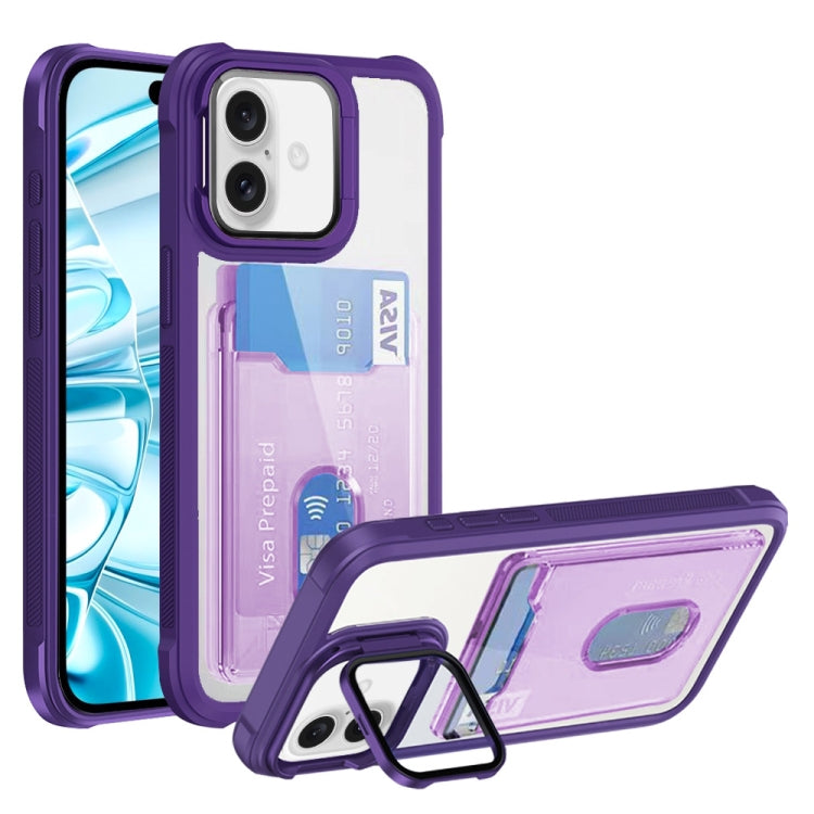 For iPhone 16 Plus Card Bag Holder Acrylic Hybrid TPU Phone Case