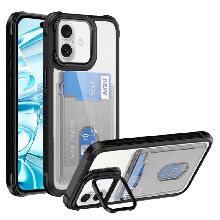 For iPhone 16 Card Bag Holder Acrylic Hybrid TPU Phone Case