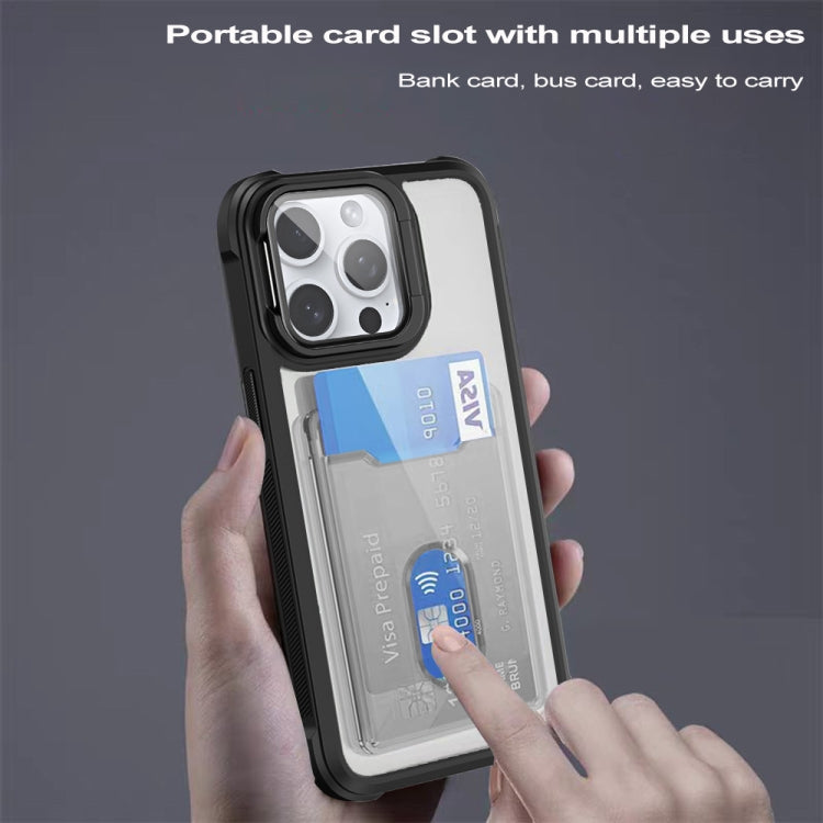 For iPhone 16 Plus Card Bag Holder Acrylic Hybrid TPU Phone Case