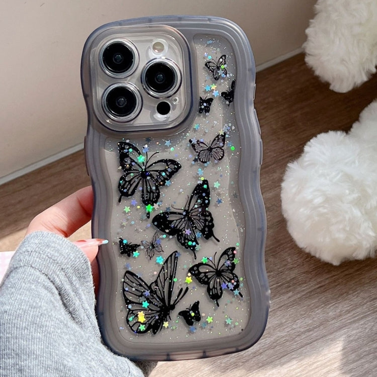 For iPhone 15 Pro Max Wave Edge Butterfly TPU Hybrid PC Phone Case