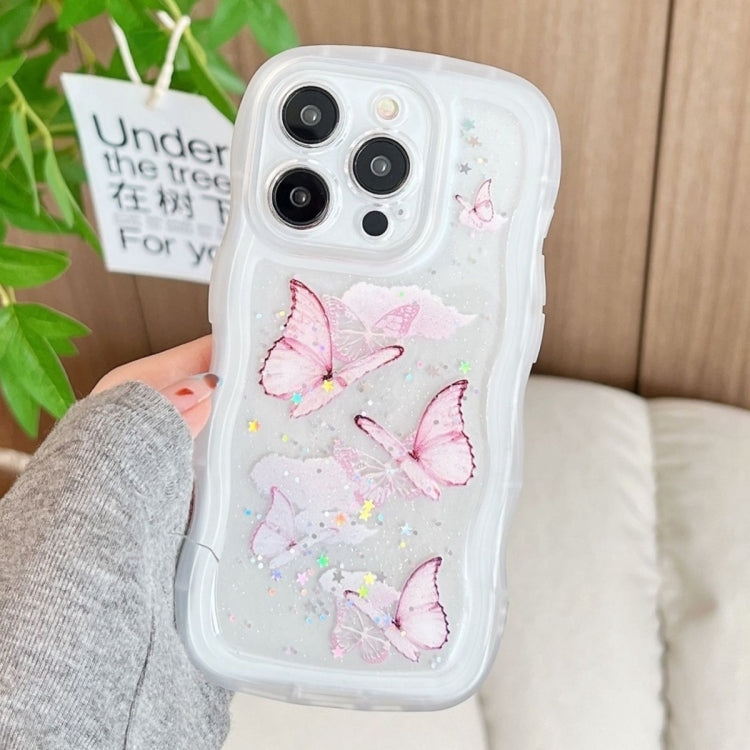 For iPhone 15 Pro Wave Edge Butterfly TPU Hybrid PC Phone Case