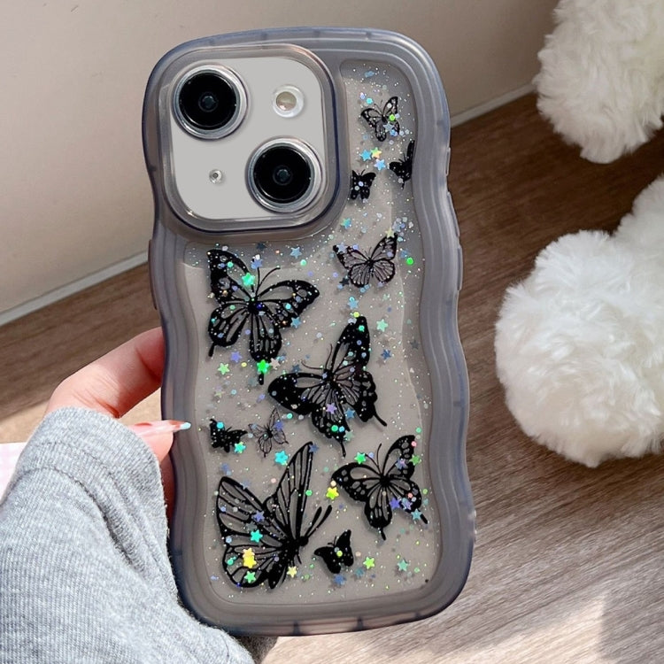 For iPhone 15 Wave Edge Butterfly TPU Hybrid PC Phone Case