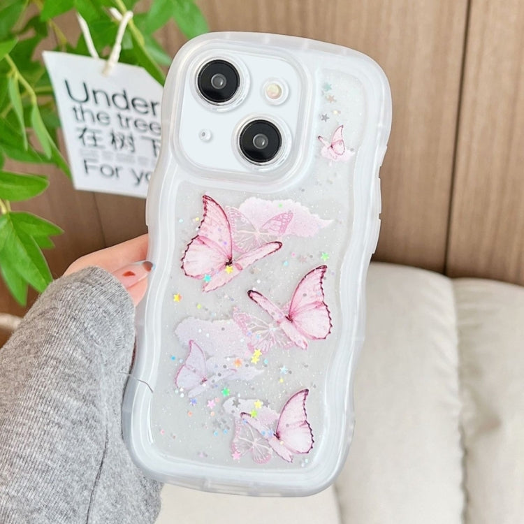 For iPhone 15 Wave Edge Butterfly TPU Hybrid PC Phone Case