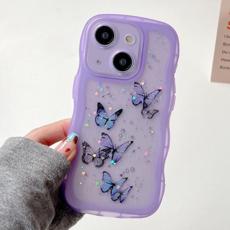 For iPhone 14 Plus Wave Edge Butterfly TPU Hybrid PC Phone Case
