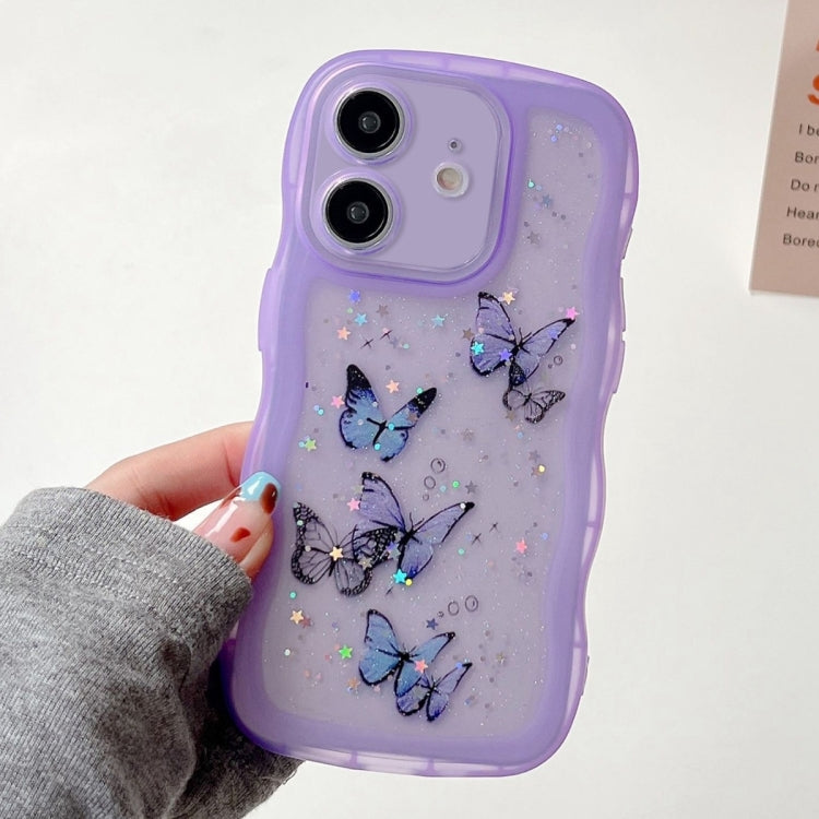 For iPhone 12 Wave Edge Butterfly TPU Hybrid PC Phone Case