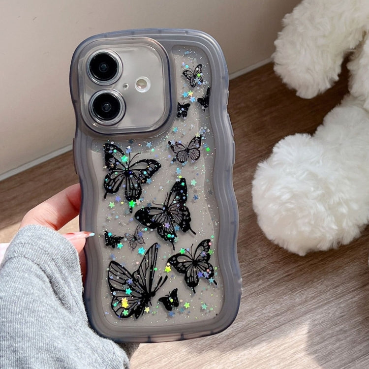 For iPhone 16 Wave Edge Butterfly TPU Hybrid PC Phone Case