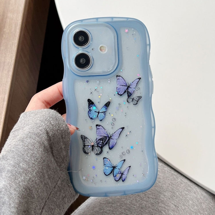 For iPhone 16 Wave Edge Butterfly TPU Hybrid PC Phone Case