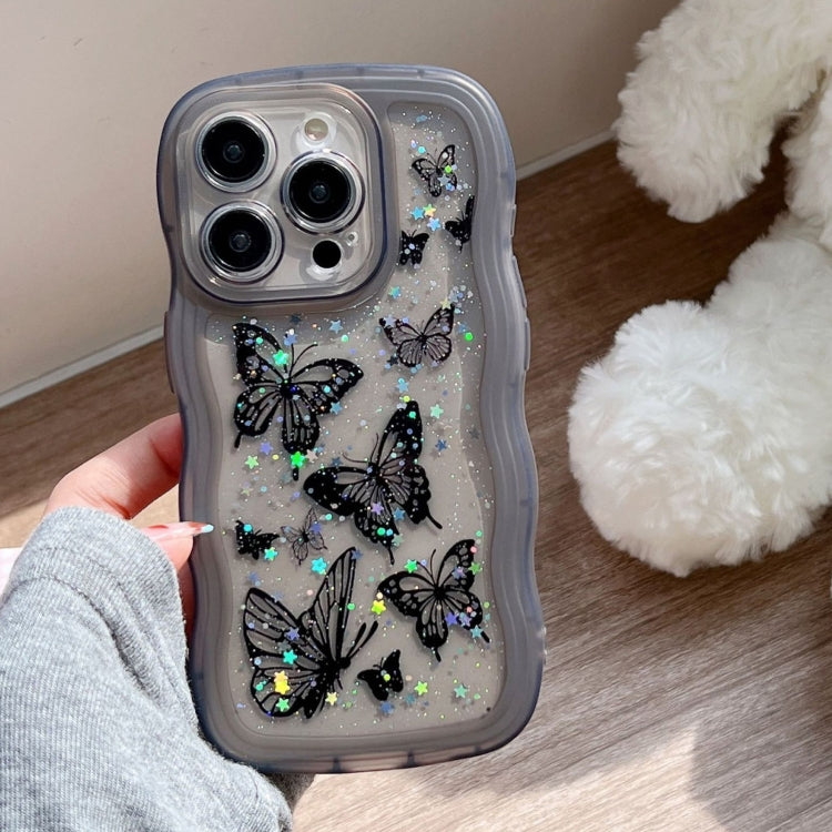 For iPhone 16 Pro Wave Edge Butterfly TPU Hybrid PC Phone Case