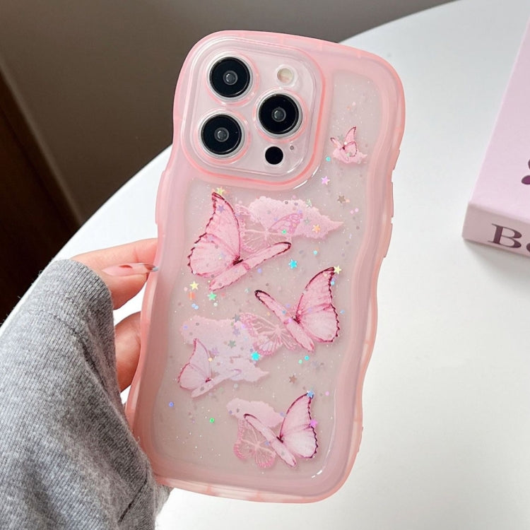 For iPhone 16 Pro Wave Edge Butterfly TPU Hybrid PC Phone Case