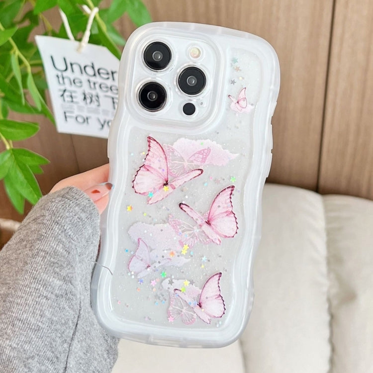For iPhone 16 Pro Wave Edge Butterfly TPU Hybrid PC Phone Case