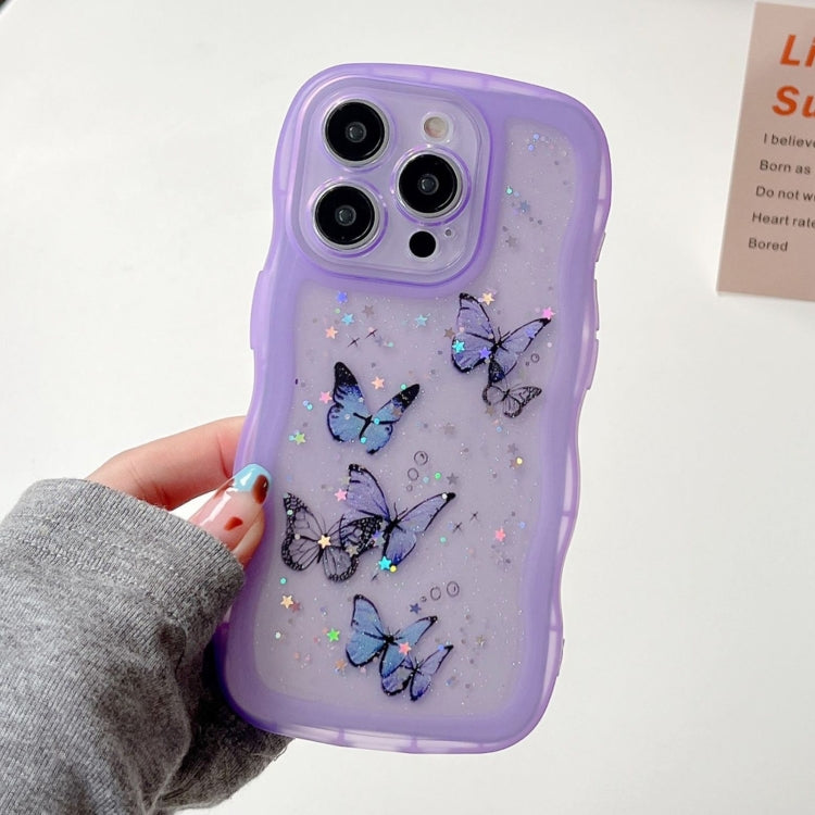 For iPhone 16 Pro Wave Edge Butterfly TPU Hybrid PC Phone Case