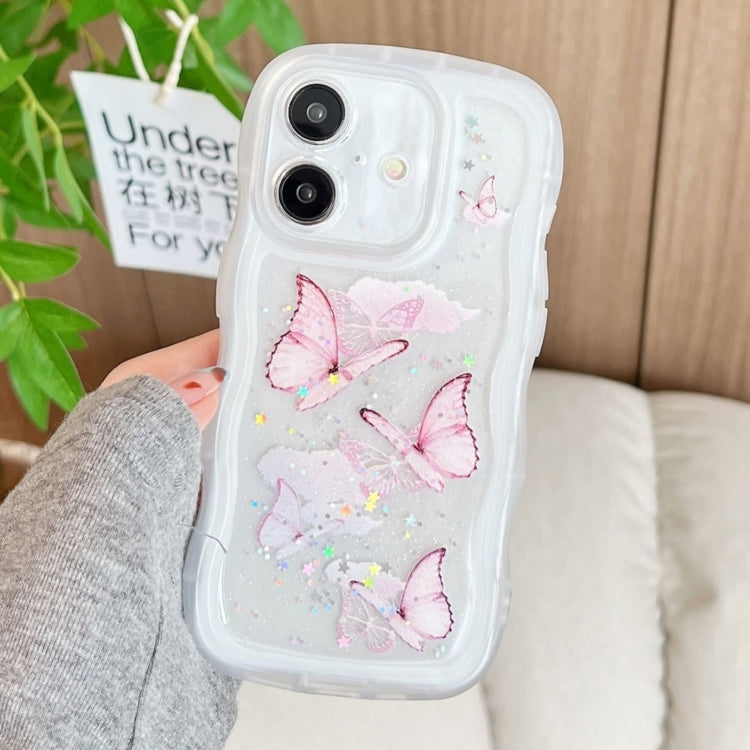For iPhone 16 Plus Wave Edge Butterfly TPU Hybrid PC Phone Case