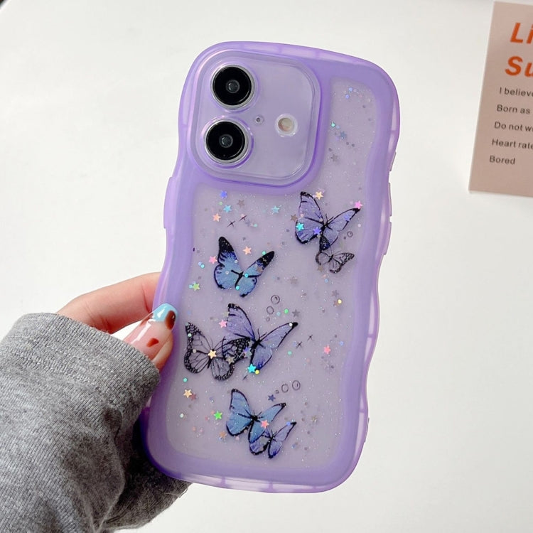 For iPhone 16 Plus Wave Edge Butterfly TPU Hybrid PC Phone Case