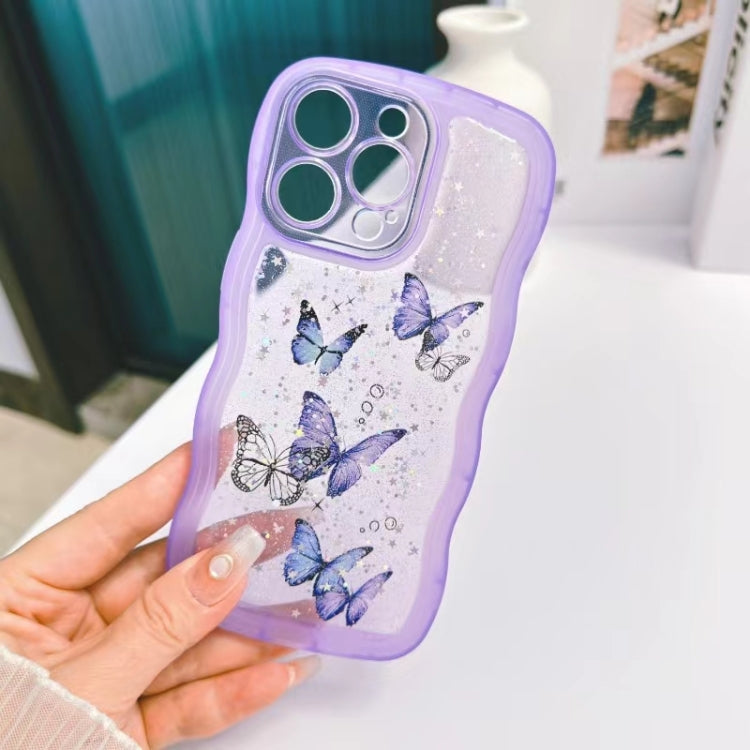 For iPhone 13 Pro Wave Edge Butterfly TPU Hybrid PC Phone Case
