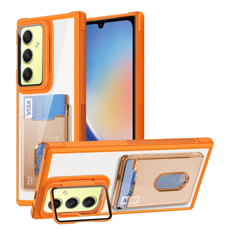 For Samsung Galaxy A34 Global Card Bag Holder Acrylic Hybrid TPU Phone Case