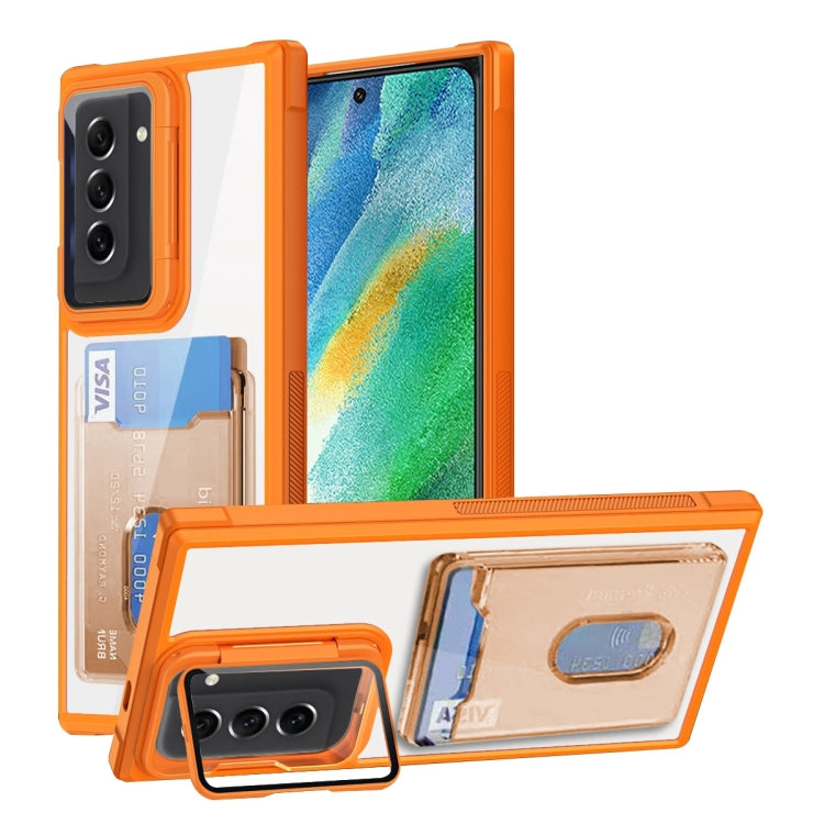 For Samsung Galaxy S21 FE 5G Card Bag Holder Acrylic Hybrid TPU Phone Case