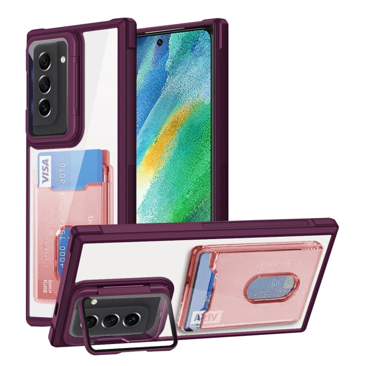 For Samsung Galaxy S21 FE 5G Card Bag Holder Acrylic Hybrid TPU Phone Case