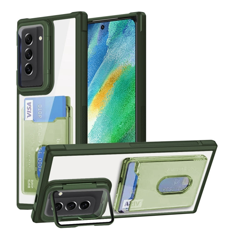 For Samsung Galaxy S21 FE 5G Card Bag Holder Acrylic Hybrid TPU Phone Case