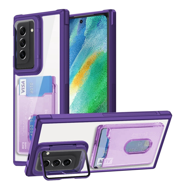 For Samsung Galaxy S21 FE 5G Card Bag Holder Acrylic Hybrid TPU Phone Case