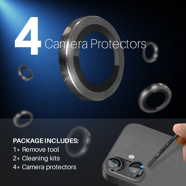 For iPhone 16 / 16 Plus NORTHJO 2 Sets 4pcs Camera Lens Protector Cover Metal Ring Film