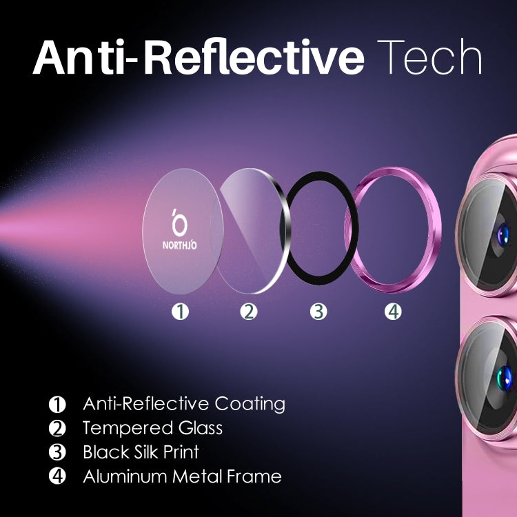 For iPhone 16 / 16 Plus NORTHJO 2 Sets 4pcs Camera Lens Protector Cover Metal Ring Film