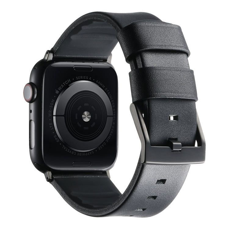 For Apple Watch SE 44mm Genuine Leather Hybrid Silicone Watch Band