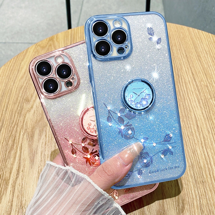 For iPhone 16 Pro Max Gradient Glitter Immortal Flower Ring All-inclusive Phone Case