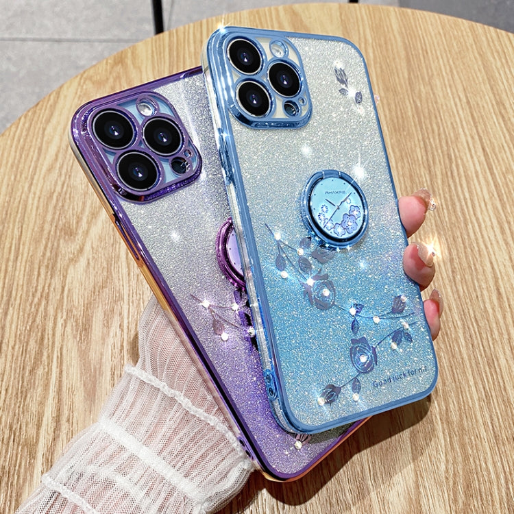 For iPhone 16 Pro Max Gradient Glitter Immortal Flower Ring All-inclusive Phone Case