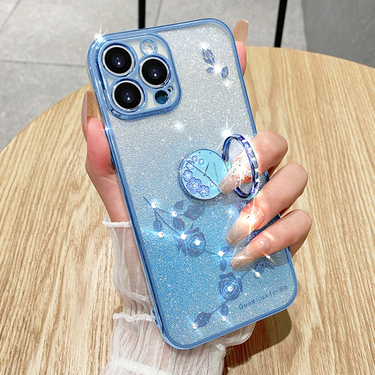 For iPhone 16 Pro Max Gradient Glitter Immortal Flower Ring All-inclusive Phone Case