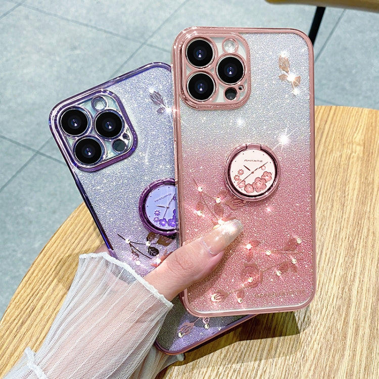 For iPhone 16 Pro Max Gradient Glitter Immortal Flower Ring All-inclusive Phone Case