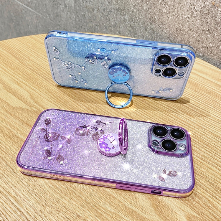For iPhone 16 Pro Gradient Glitter Immortal Flower Ring All-inclusive Phone Case