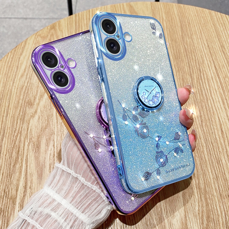 For iPhone 16 Gradient Glitter Immortal Flower Ring All-inclusive Phone Case