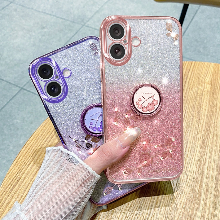 For iPhone 16 Gradient Glitter Immortal Flower Ring All-inclusive Phone Case